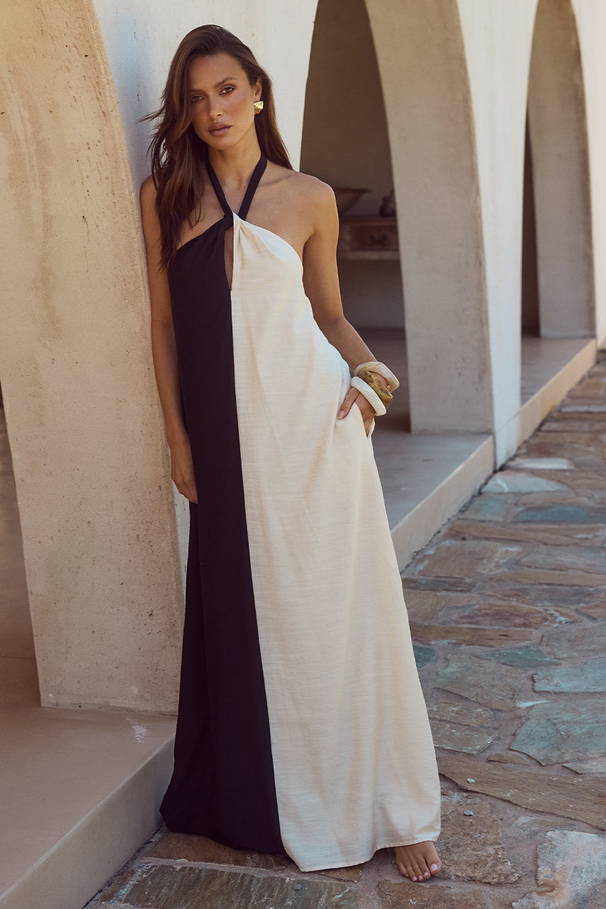 RIVIERA MAXI DRESS - BLACK/SAND