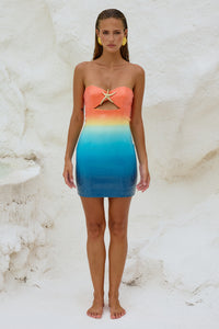 STELLAR MINI DRESS - ORANGE/BLUE