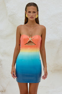 STELLAR MINI DRESS - ORANGE/BLUE