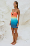 STELLAR MINI DRESS - ORANGE/BLUE