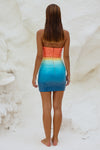 STELLAR MINI DRESS - ORANGE/BLUE