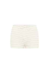 ADALEE RUFFLE TEXTURE HOT SHORT - WHITE