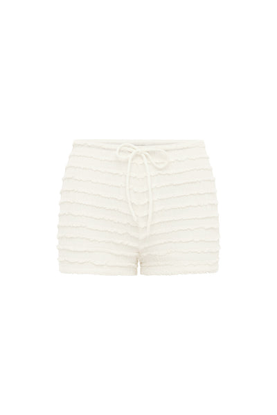 ADALEE RUFFLE TEXTURE HOT SHORT - WHITE