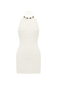 ADALEE RUFFLE TEXTURE MINI DRESS - WHITE