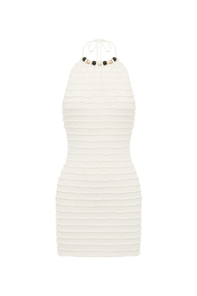 ADALEE RUFFLE TEXTURE MINI DRESS - WHITE