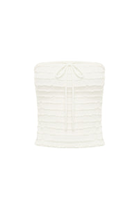 ADALEE RUFFLE TEXTURE STRAPLESS TOP - WHITE