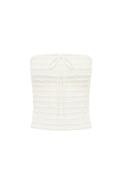 ADALEE RUFFLE TEXTURE STRAPLESS TOP - WHITE