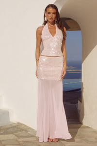 ADELUNA SHEER BOTTOM MAXI SKIRT - LIGHT PINK
