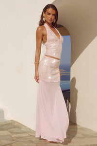 ADELUNA SHEER BOTTOM MAXI SKIRT - LIGHT PINK