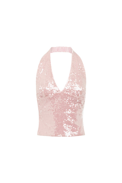 ADELUNA DEEP PLUNGE HALTER TOP - LIGHT PINK