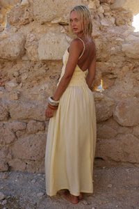 ADORA STRAPPY SHIRRED MAXI DRESS - LEMON