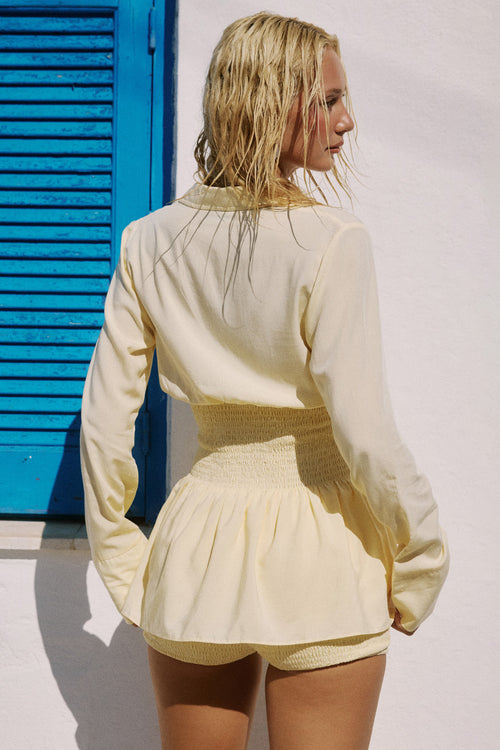 ADORA LONG SLEEVE SHIRRED SHIRT - LEMON