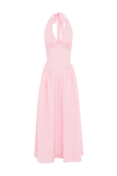 ALICIA MIDI DRESS - PINK GINGHAM