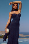 AMANA STRAPLESS SCARF MAXI DRESS - NAVY