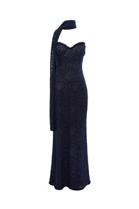AMANA STRAPLESS SCARF MAXI DRESS - NAVY