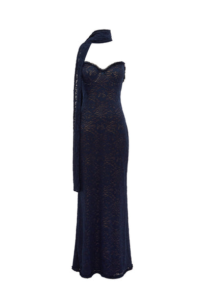 AMANA STRAPLESS SCARF MAXI DRESS - NAVY