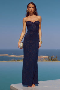 AMANA STRAPLESS SCARF MAXI DRESS - NAVY