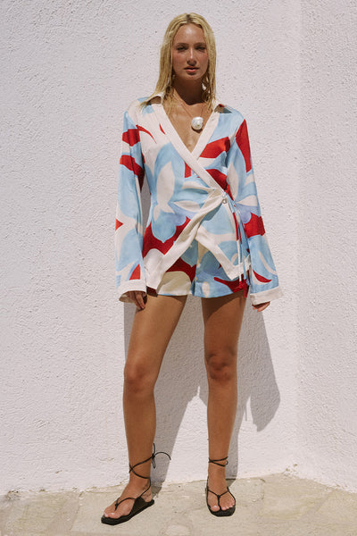 AMOREE LONG SLEEVE WRAP SHIRT - AMOREE RED