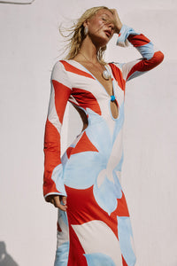 AMOREE LONG SLEEVE MAXI DRESS - AMOREE RED