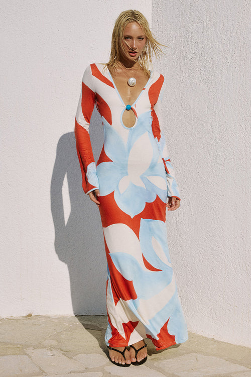 AMOREE LONG SLEEVE MAXI DRESS - AMOREE RED