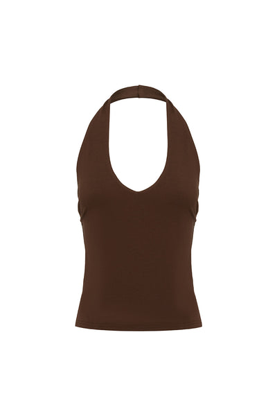 ANDIE V-NECK HALTER TOP - BITTER CHOCOLATE