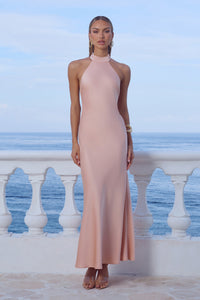ARABELLE HIGH NECK MAXI DRESS - PEACH