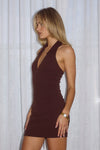 ARCHER COLLAR ZIP FRONT MINI DRESS - BITTER CHOCOLATE