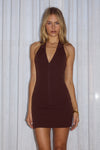 ARCHER COLLAR ZIP FRONT MINI DRESS - BITTER CHOCOLATE