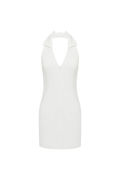 ARCHER COLLAR ZIP FRONT MINI DRESS - WHITE
