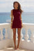 ARIYA SLEEVELESS MINI DRESS - WINE METALLIC