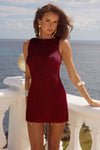 ARIYA SLEEVELESS MINI DRESS - WINE METALLIC