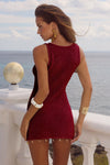ARIYA SLEEVELESS MINI DRESS - WINE METALLIC