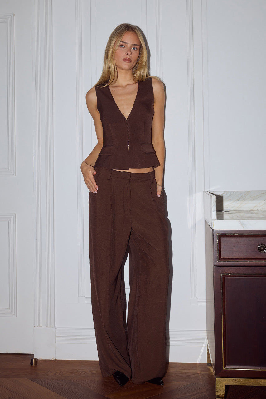 ARLA WIDE LEG PANTS - CHOCOLATE
