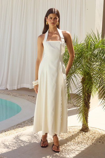 ASTRID HALTER MIDI DRESS - WHITE