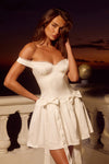 AUBREY OFF SHOULDER BOW MINI DRESS - IVORY