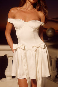 AUBREY OFF SHOULDER BOW MINI DRESS - IVORY