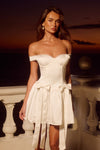 AUBREY OFF SHOULDER BOW MINI DRESS - IVORY