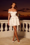 AUBREY OFF SHOULDER BOW MINI DRESS - IVORY