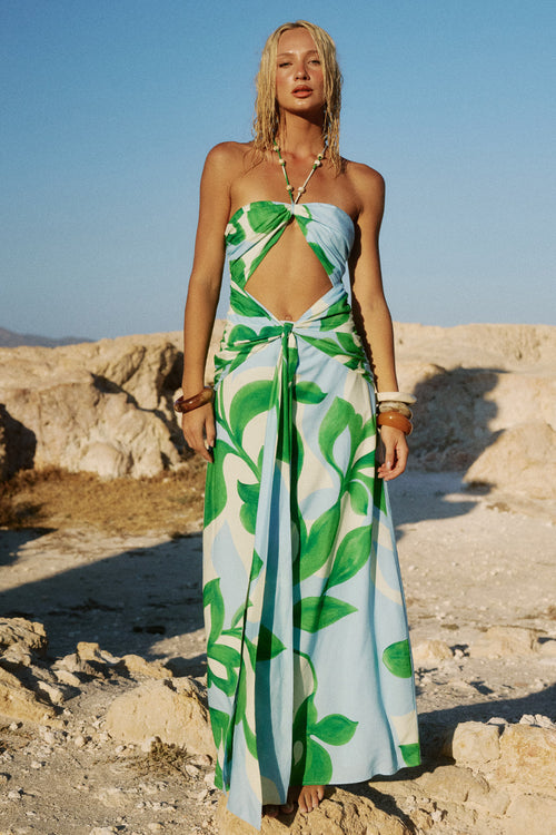 AUBRIE CUT OUT HALTER MAXI DRESS - AMOREE BLUE