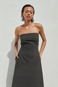 AUREA MAXI DRESS - BLACK PINSTRIPE