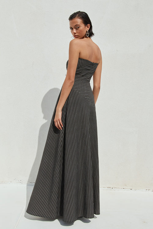 AUREA MAXI DRESS - BLACK PINSTRIPE