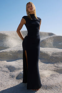 AVANNI HIGH NECK MAXI DRESS - GRANITE