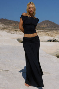 AVANNI OFF SHOULDER RUCHED TOP - GRANITE