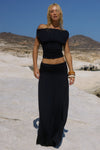 AVANNI OFF SHOULDER RUCHED TOP - GRANITE