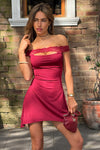 ZURI OFF SHOULDER MINI DRESS - WINE