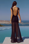 BLYTHE V-NECK FRILL MAXI DRESS - BLACK