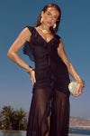 BLYTHE V-NECK FRILL MAXI DRESS - BLACK