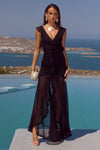 BLYTHE V-NECK FRILL MAXI DRESS - BLACK