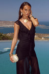 BLYTHE V-NECK FRILL MAXI DRESS - BLACK