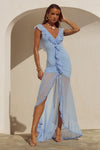 BLYTHE V-NECK FRILL MAXI DRESS - BLUEBELL